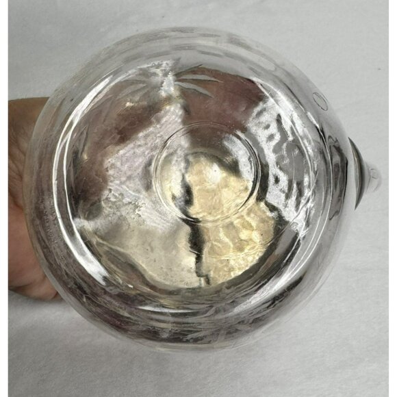 Vintage Glass Syrup Pitcher With Etched Floral Design & Hinged Metal Lid - Picture 4 of 10